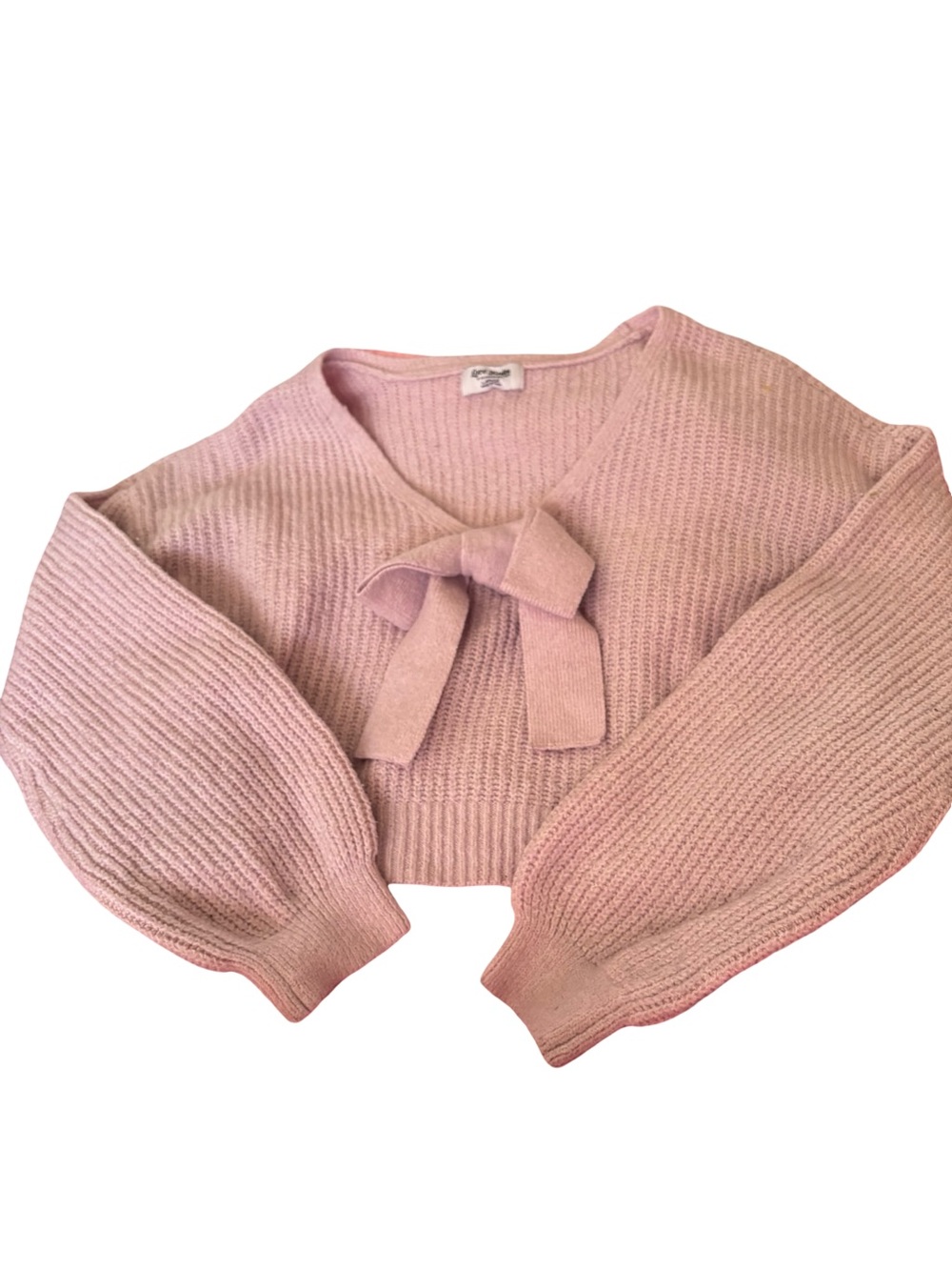 Love Knits Lilac Purple Bow Cropped Sweater